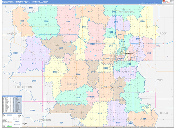 Sioux Falls Metro Area Wall Map Color Cast Style